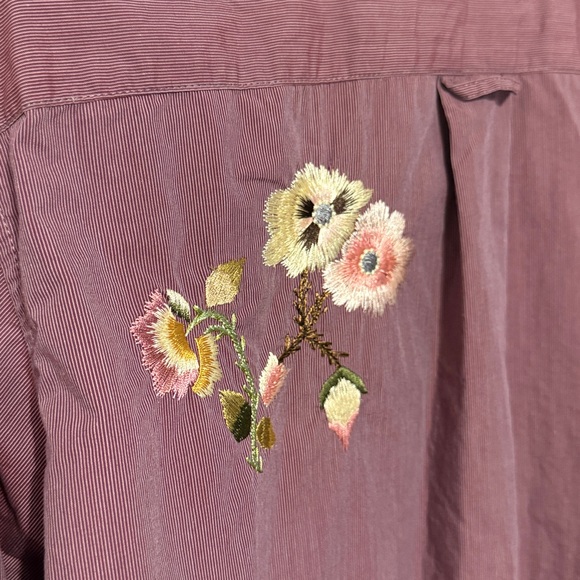 Sundance Embroidered Blouse Button Up Pin Stripe Purple Floral Collared 10 - Picture 8 of 8